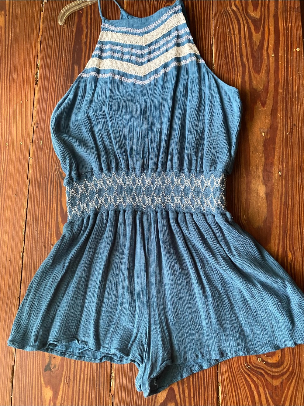 Paper Crane Teal Blue Crochet-Trim Sleeveless Romper
